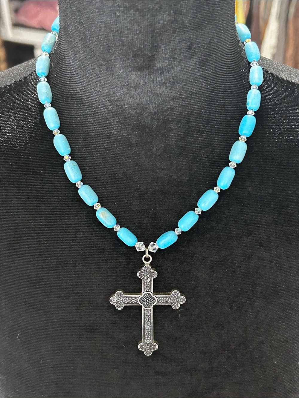 Turquoise Bead Cross Necklace - Women Jewelry
